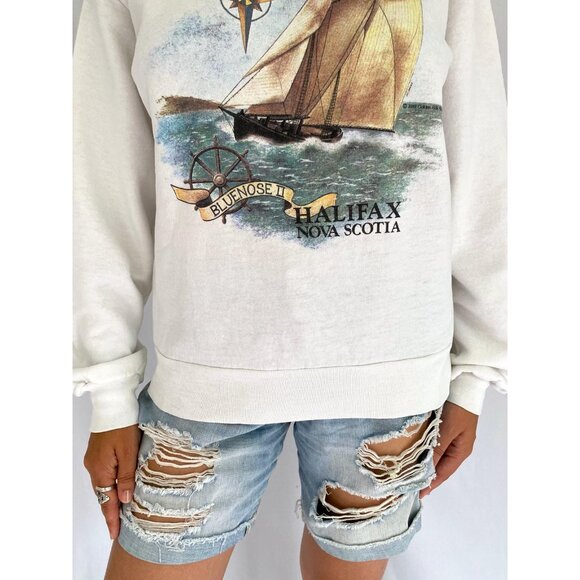 80s vintage nova scotia halifax canada coastal sailing graphic pullover sweater - Picture 7 of 9